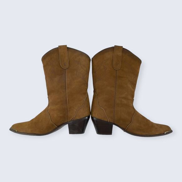 Oak Tree Farms Brown Nubuck Leather Tassel Western 2" Block Heel Boot 6.5 - Picture 5 of 9